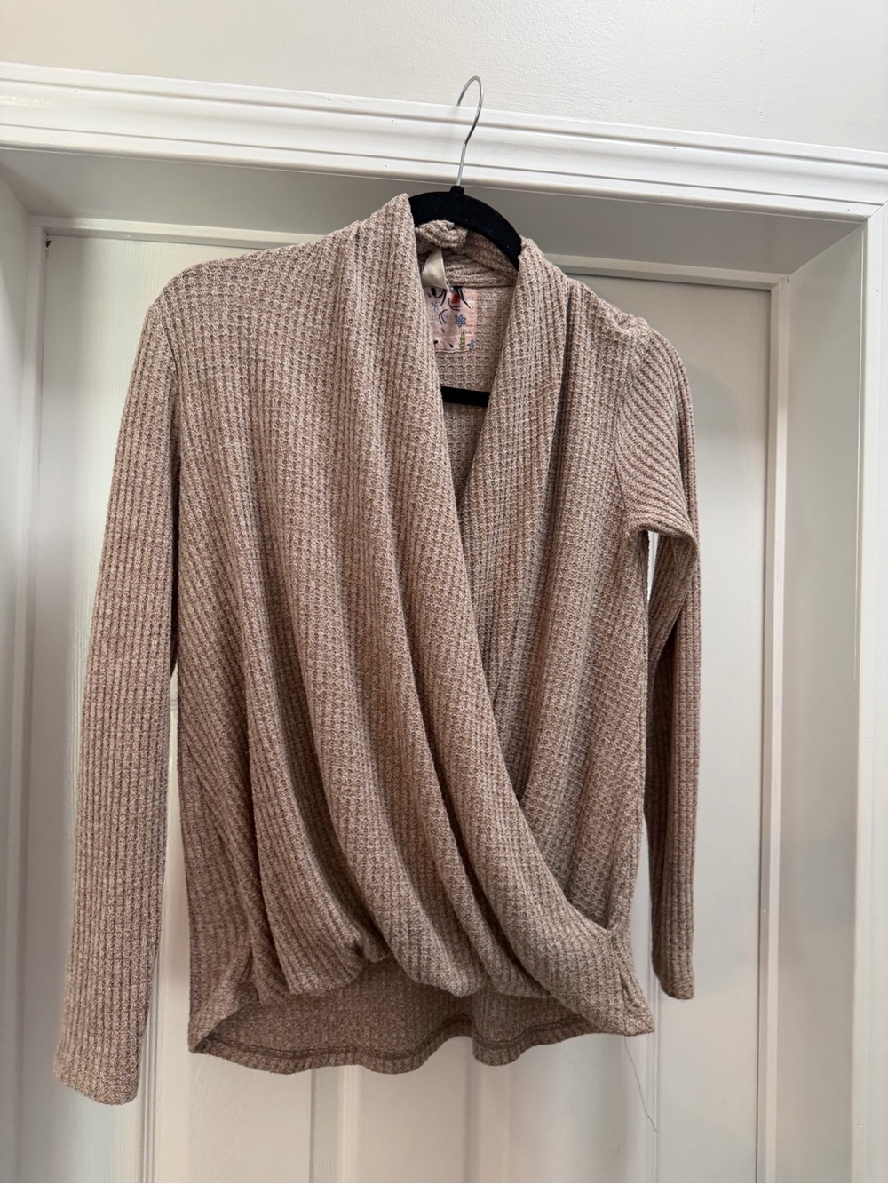 Anthropologie Draped Waffle-Knit Cardigan - Beige Taupe